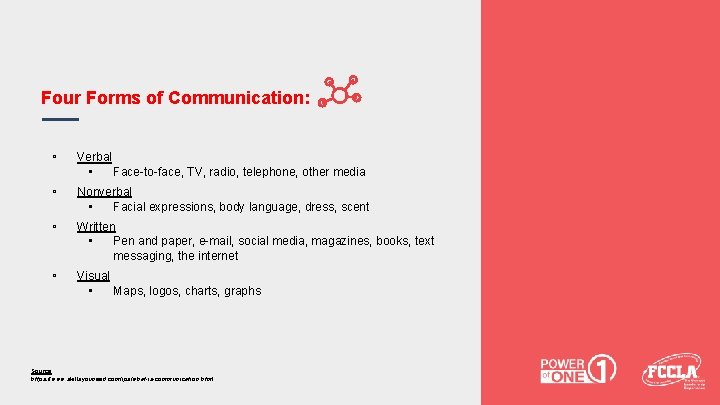 Four Forms of Communication: ▫ Verbal ▪ Face-to-face, TV, radio, telephone, other media ▫