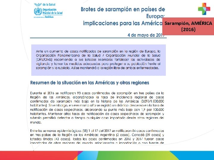 Sarampión, AMÉRICA (2016) 