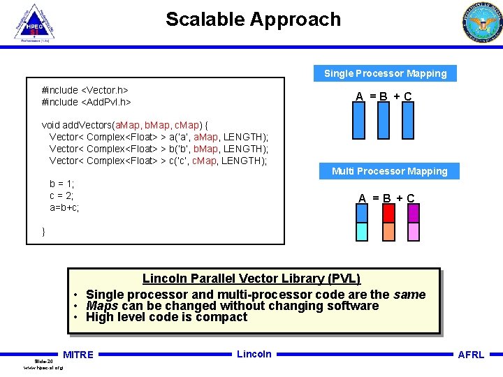 Scalable Approach Single Processor Mapping #include <Vector. h> #include <Add. Pvl. h> A =B