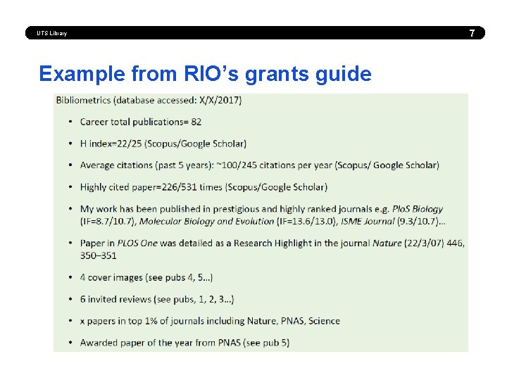UTS Library Example from RIO’s grants guide 7 