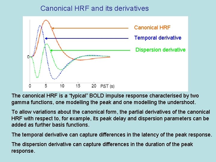 Canonical HRF and its derivatives Canonical HRF Temporal derivative Dispersion derivative The canonical HRF