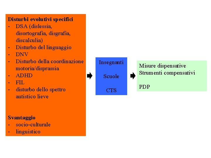 Disturbi evolutivi specifici - DSA (dislessia, disortografia, discalculia) - Disturbo del linguaggio - DNV