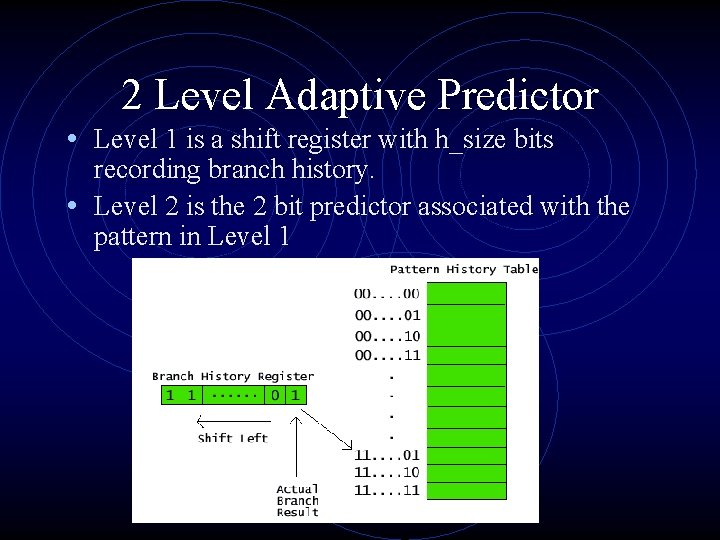 2 Level Adaptive Predictor • Level 1 is a shift register with h_size bits