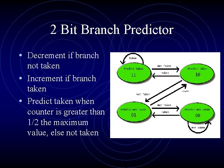 2 Bit Branch Predictor • Decrement if branch not taken • Increment if branch