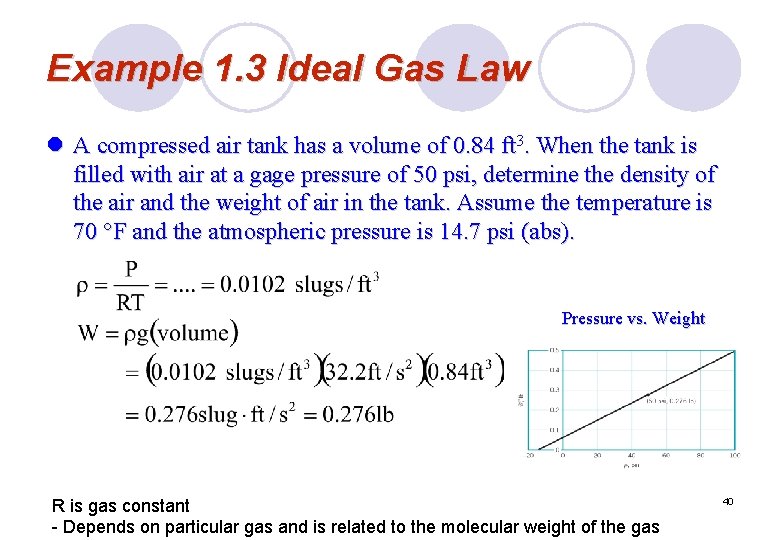 Example 1. 3 Ideal Gas Law l A compressed air tank has a volume