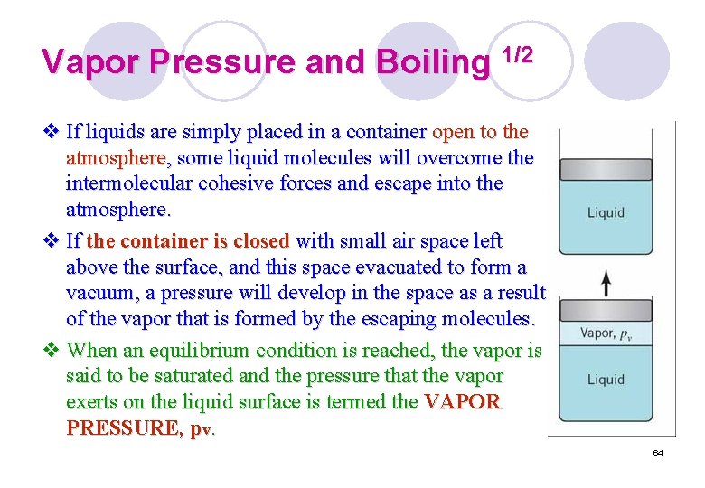 Vapor Pressure and Boiling 1/2 v If liquids are simply placed in a container