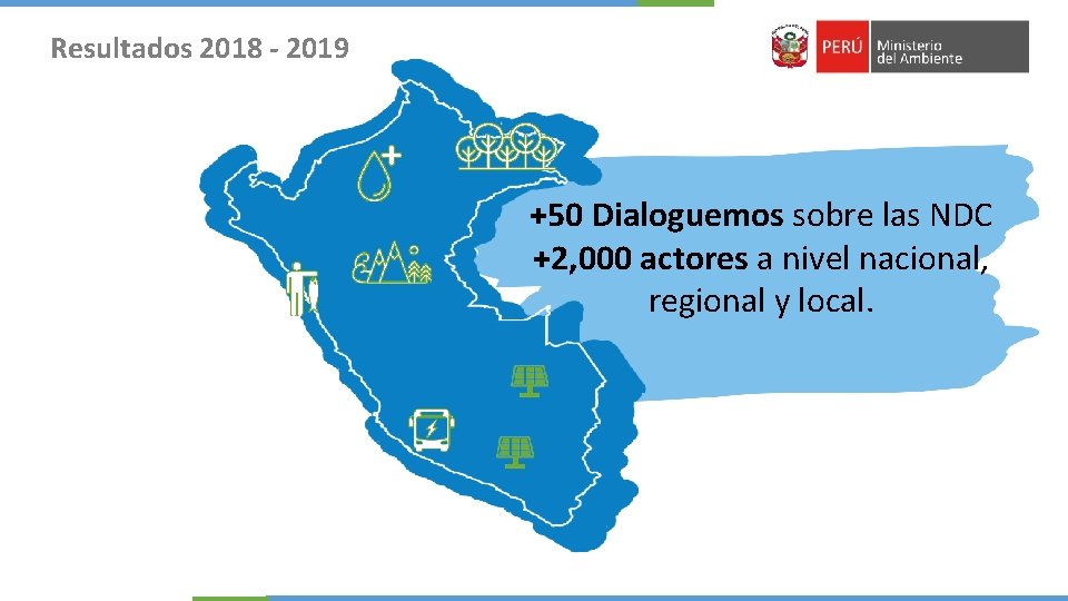 Resultados 2018 - 2019 +50 Dialoguemos sobre las NDC +2, 000 actores a nivel