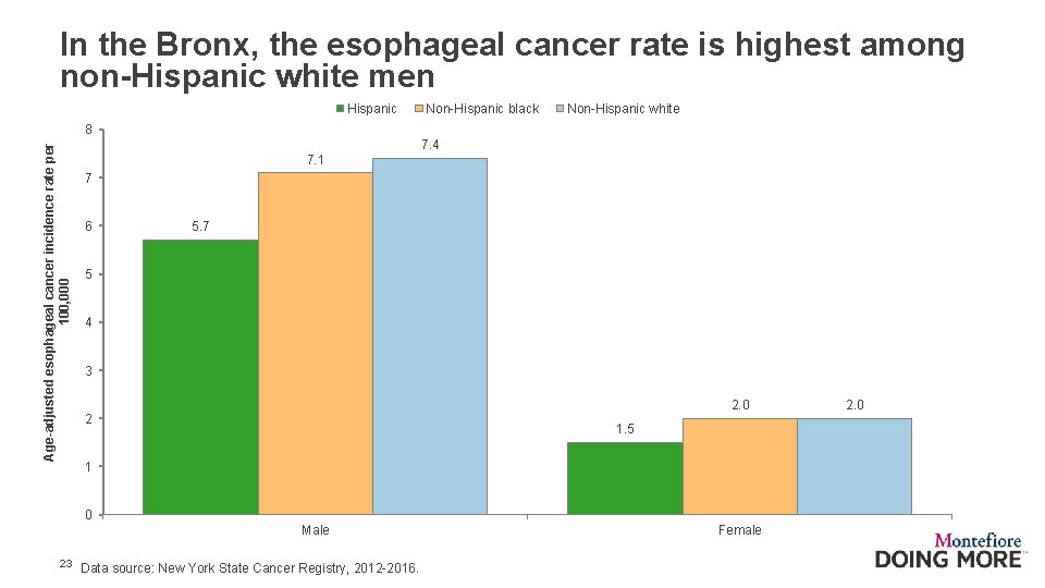 In the Bronx, the esophageal cancer rate is highest among non-Hispanic white men Hispanic