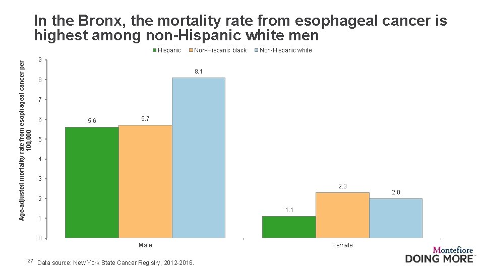 In the Bronx, the mortality rate from esophageal cancer is highest among non-Hispanic white