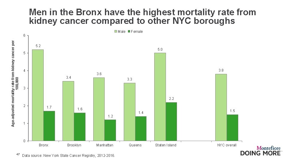 Men in the Bronx have the highest mortality rate from kidney cancer compared to