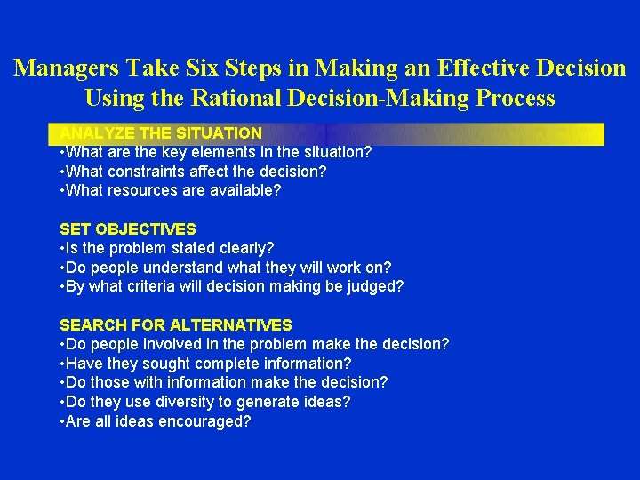 Managers Take Six Steps in Making an Effective Decision Using the Rational Decision-Making Process