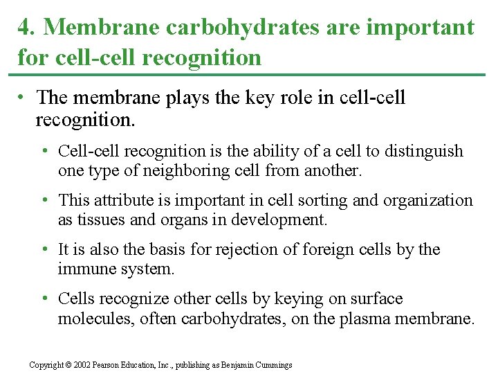 4. Membrane carbohydrates are important for cell-cell recognition • The membrane plays the key