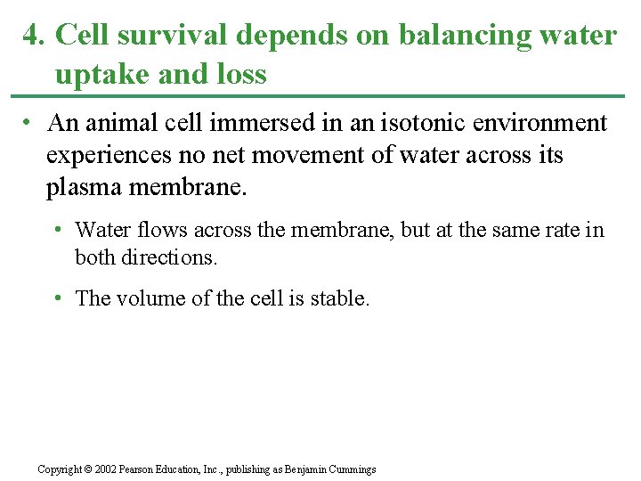 4. Cell survival depends on balancing water uptake and loss • An animal cell