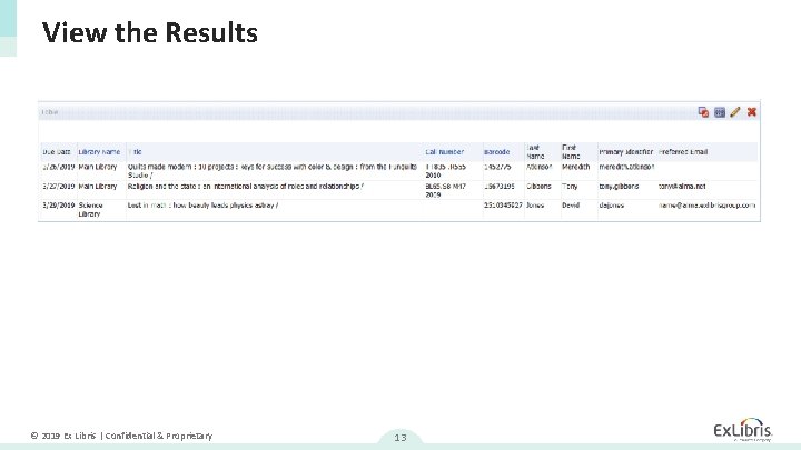 View the Results © 2019 Ex Libris | Confidential & Proprietary 13 