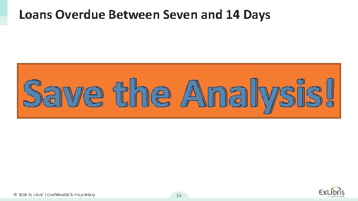 Loans Overdue Between Seven and 14 Days Save the Analysis! © 2019 Ex Libris