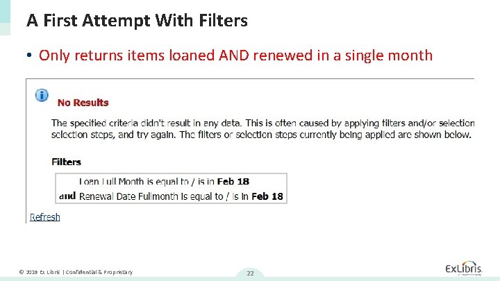 A First Attempt With Filters • Only returns items loaned AND renewed in a