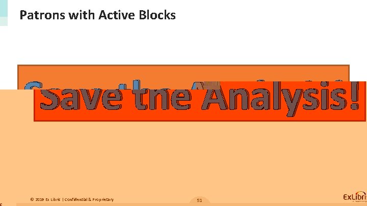 Patrons with Active Blocks Save the Analysis! © 2019 Ex Libris | Confidential &