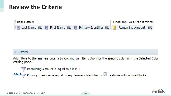 Review the Criteria © 2019 Ex Libris | Confidential & Proprietary 60 