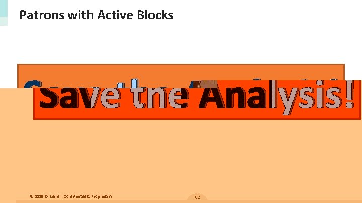 Patrons with Active Blocks Save the Analysis! © 2019 Ex Libris | Confidential &