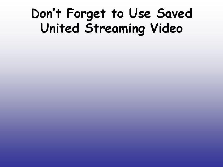 Don’t Forget to Use Saved United Streaming Video 