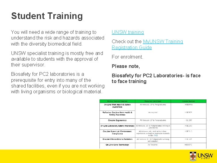 Student Training You will need a wide range of training to understand the risk