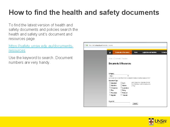 How to find the health and safety documents To find the latest version of