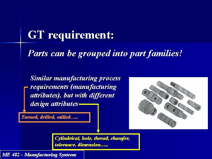 GT requirement: Parts can be grouped into part families! Similar manufacturing process requirements (manufacturing GT requirement: Parts can be grouped into part families! Similar manufacturing process requirements (manufacturing