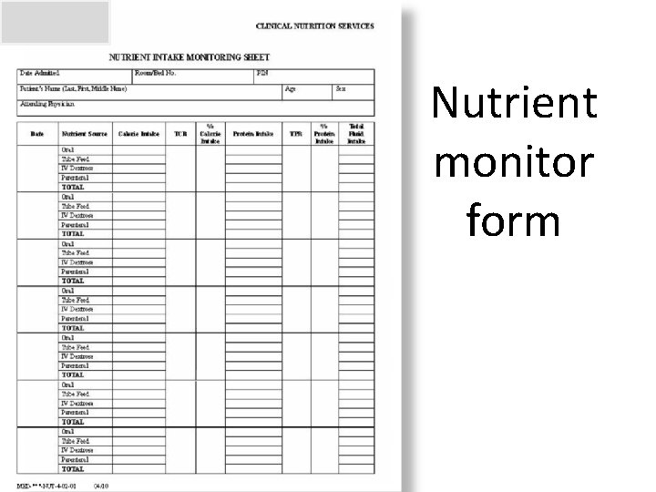 Nutrient monitor form 