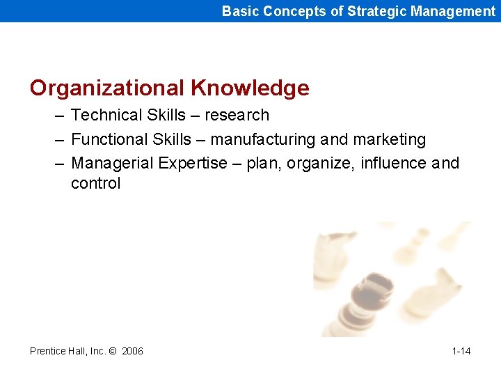 Basic Concepts of Strategic Management Organizational Knowledge – Technical Skills – research – Functional