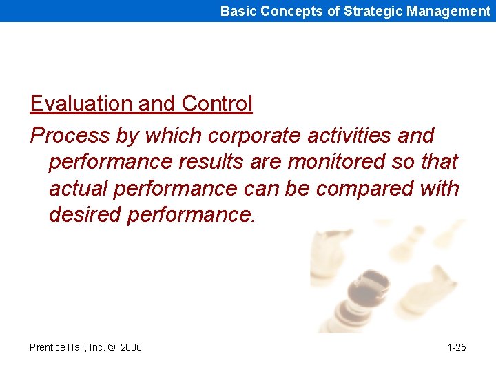 Basic Concepts of Strategic Management Evaluation and Control Process by which corporate activities and