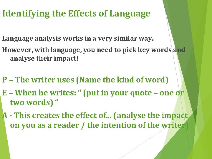 Identifying the Effects of Language analysis works in a very similar way. However, with Identifying the Effects of Language analysis works in a very similar way. However, with