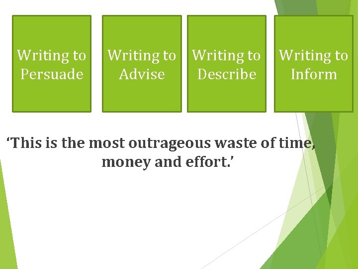 Writing to Persuade Writing to Advise Describe Writing to Inform ‘This is the most Writing to Persuade Writing to Advise Describe Writing to Inform ‘This is the most