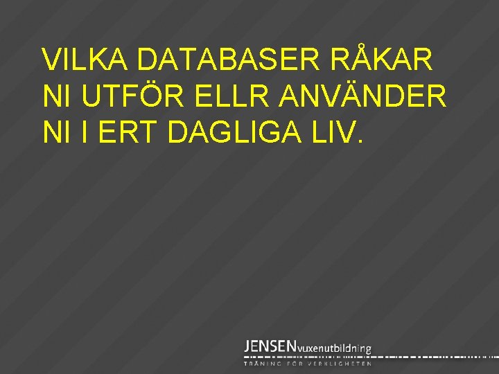 VILKA DATABASER RÅKAR NI UTFÖR ELLR ANVÄNDER NI I ERT DAGLIGA LIV. 