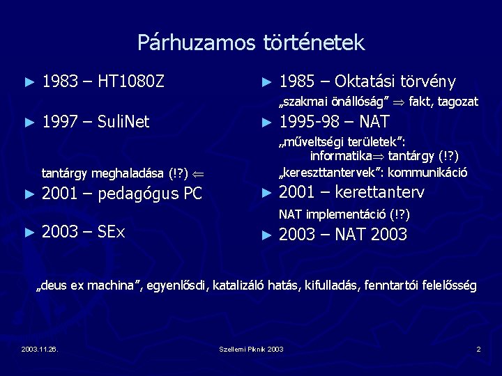 Párhuzamos történetek ► 1983 – HT 1080 Z ► 1985 – Oktatási törvény „szakmai