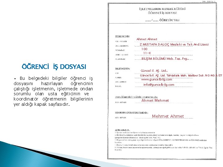 Ahmet Z. MUSTAFA DALGIÇ Mesleki ve Tek. And. Lisesi 100 11 -K . BİLİŞİM