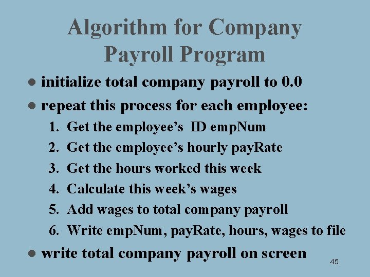 Algorithm for Company Payroll Program initialize total company payroll to 0. 0 l repeat