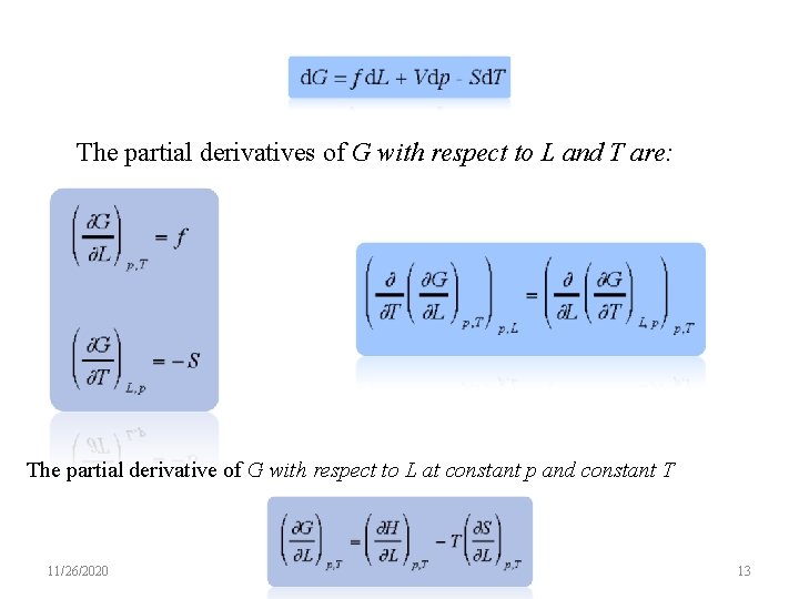 The partial derivatives of G with respect to L and T are: The partial