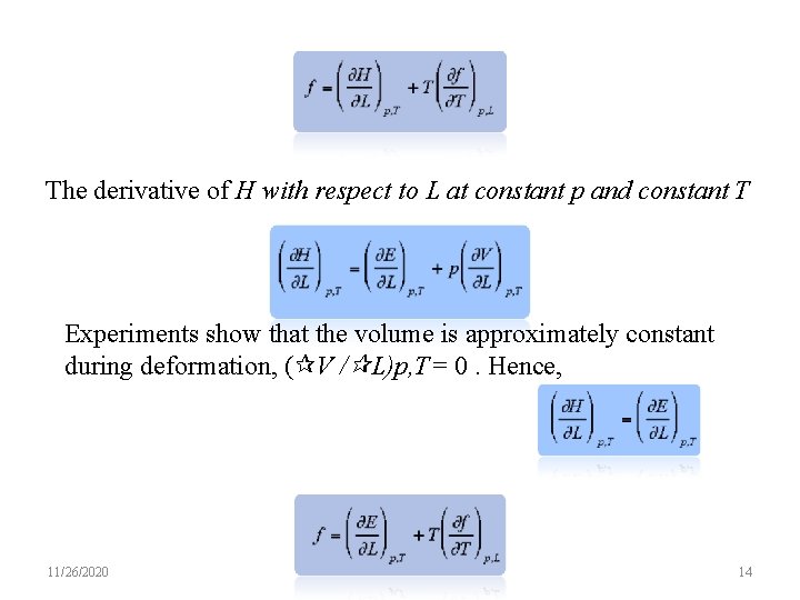 The derivative of H with respect to L at constant p and constant T