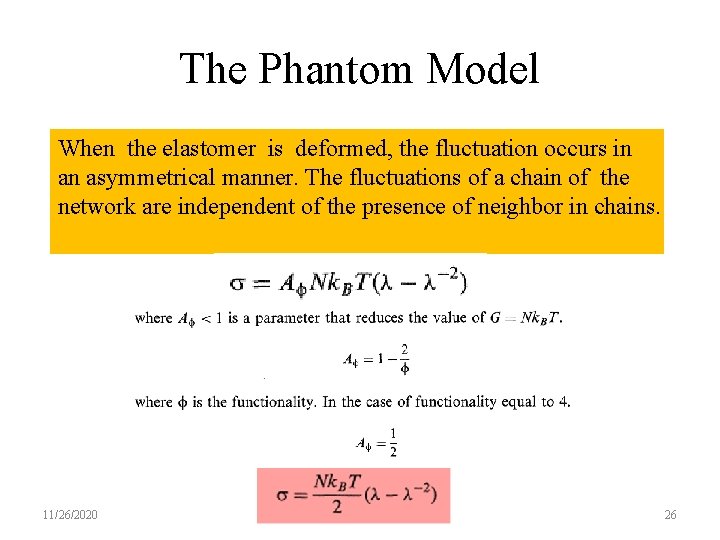 The Phantom Model When the elastomer is deformed, the fluctuation occurs in an asymmetrical