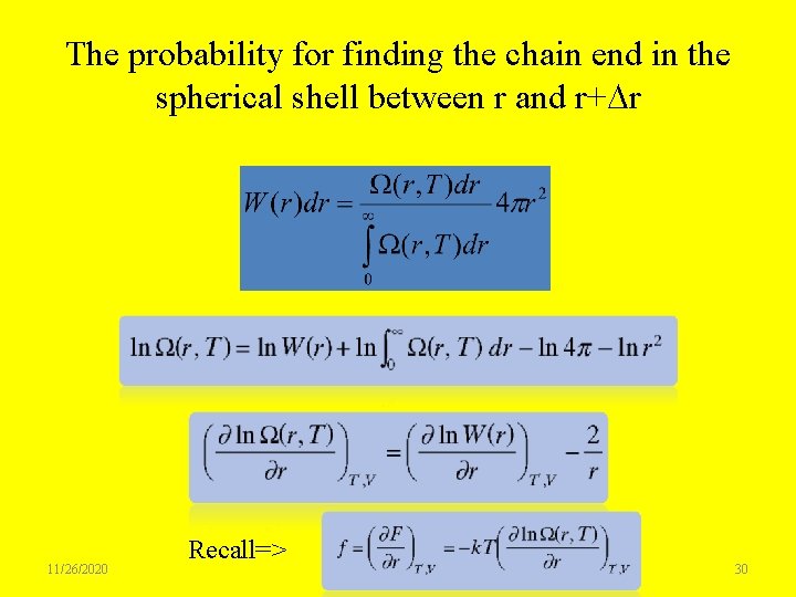 The probability for finding the chain end in the spherical shell between r and
