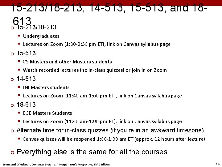 Carnegie Mellon 15 -213/18 -213, 14 -513, 15 -513, and 18613 15 -213/18 -213