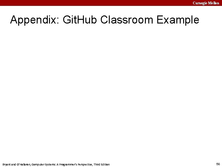 Carnegie Mellon Appendix: Git. Hub Classroom Example Bryant and O’Hallaron, Computer Systems: A Programmer’s