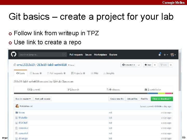Carnegie Mellon Git basics – create a project for your lab Follow link from