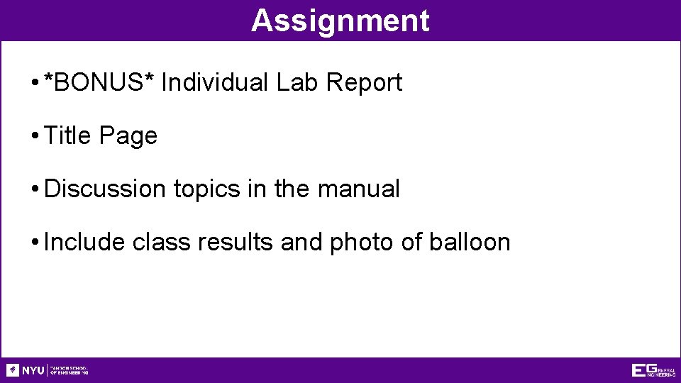 Assignment • *BONUS* Individual Lab Report • Title Page • Discussion topics in the