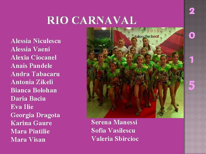 RIO CARNAVAL Alessia Niculescu Alessia Vaeni Alexia Ciocanel Anais Pandele Andra Tabacaru Antonia Zikeli