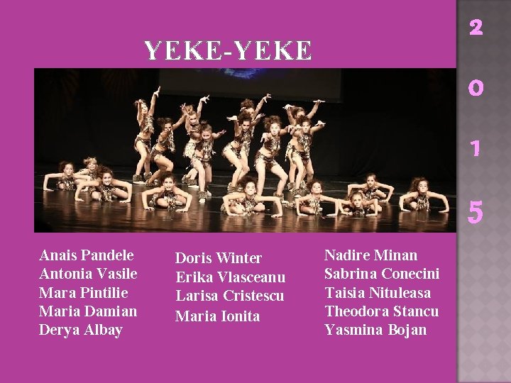 2 YEKE-YEKE 0 1 5 Anais Pandele Antonia Vasile Mara Pintilie Maria Damian Derya