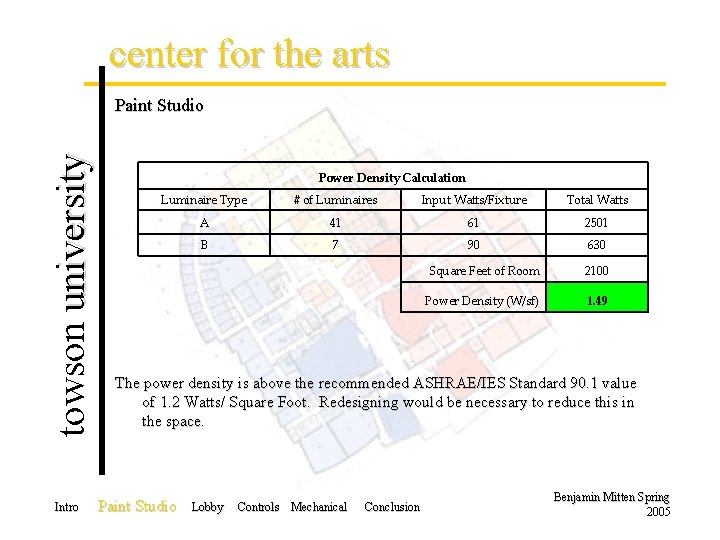 center for the arts towson university Paint Studio Intro Power Density Calculation Luminaire Type