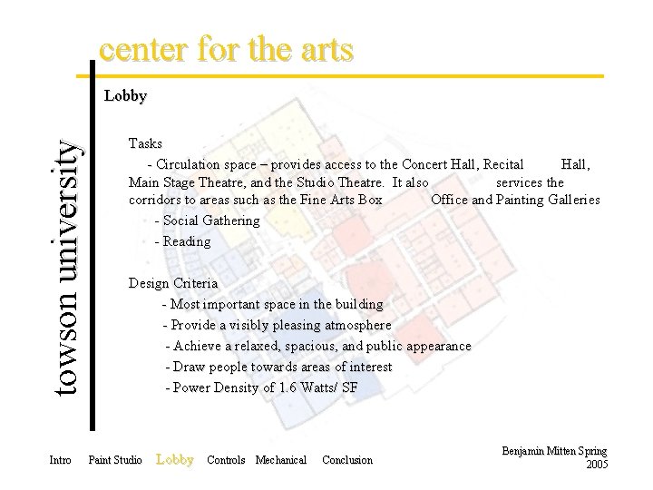 center for the arts towson university Lobby Intro Tasks - Circulation space – provides