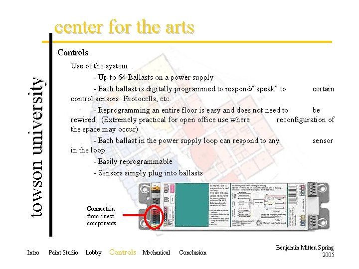 center for the arts towson university Controls Intro Use of the system - Up