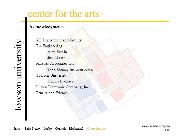 center for the arts towson university Acknowledgments Intro AE Department and Faculty TA Engineering